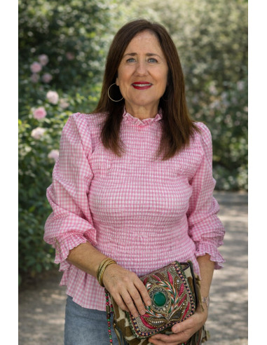 Blusa Rosa Vichy con Nido de Abeja