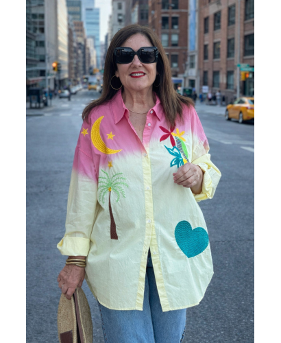 Camisa Bordada Rosa Degradada