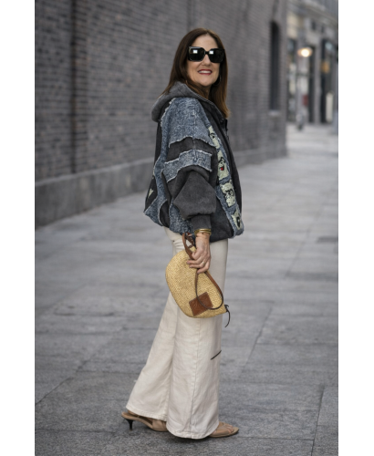 Chaqueta Bomber Oversize Denim y Punto con Lentejuelas 2