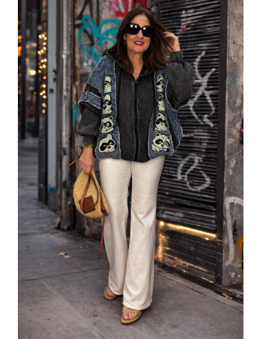 Chaqueta Bomber Oversize Denim y Punto con...