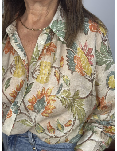 Camisa Estampada Floral en Crudo