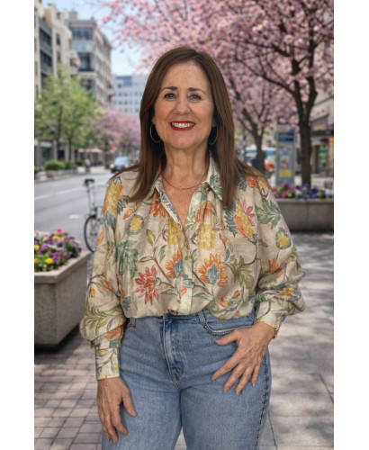 Camisa Estampada Floral en Crudo
