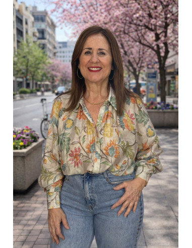 Camisa Estampada Floral en Crudo