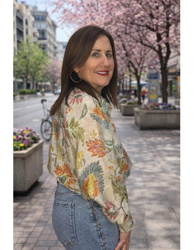 Camisa Estampada Floral en Crudo