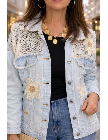 Cazadora Denim Crochet Garden