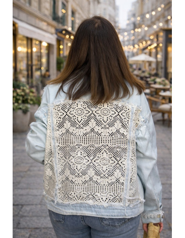 Cazadora Denim Crochet Garden