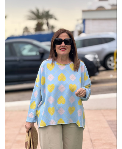 Camiseta- Sudadera Celeste Rombos Sweet Heart 2