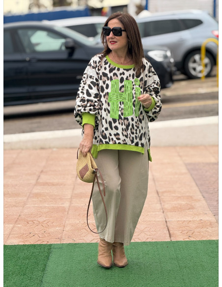 Sudadera Animal Print Hi Flúor Verde