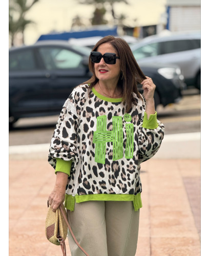 Sudadera Animal Print Hi Flúor Verde