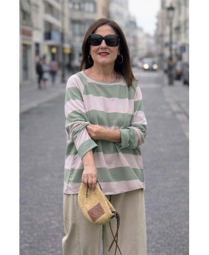 Sudadera Camiseta Rayas Candy Rosa-Verde