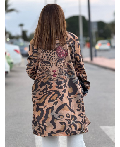 Abrigo de antelina con estampado animal y bolsillos 2