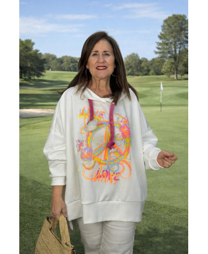 Sudadera blanca Paz flúor