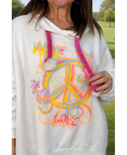 Sudadera blanca Paz flúor 2