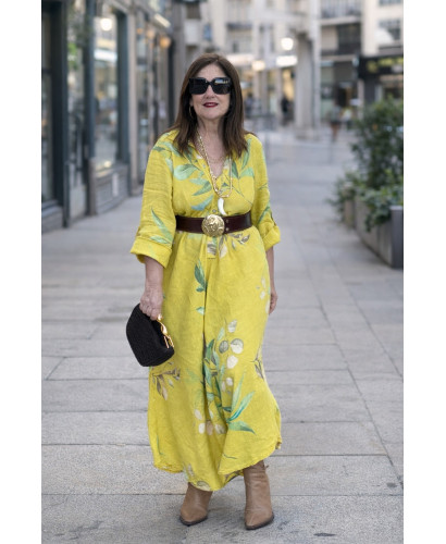 Vestido Lino Floral amarillo 2