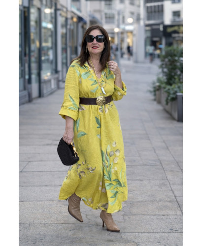 Vestido Lino Floral amarillo