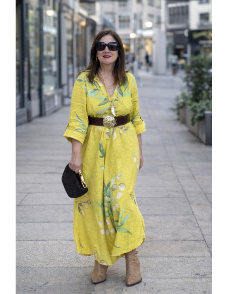 Vestido Lino Floral amarillo