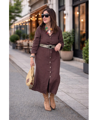 Vestido Camisero Lino Chocolate