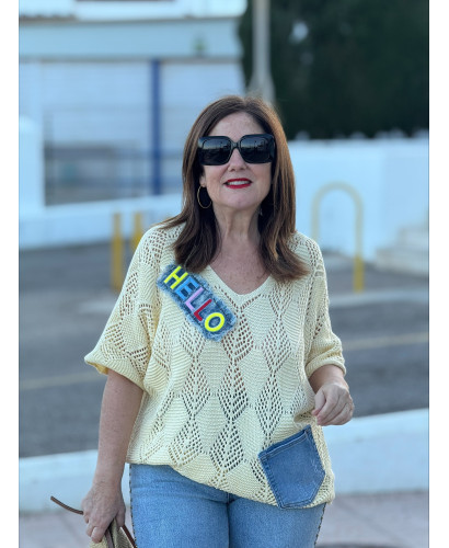 Suéter Hilo Hello Denim amarillo