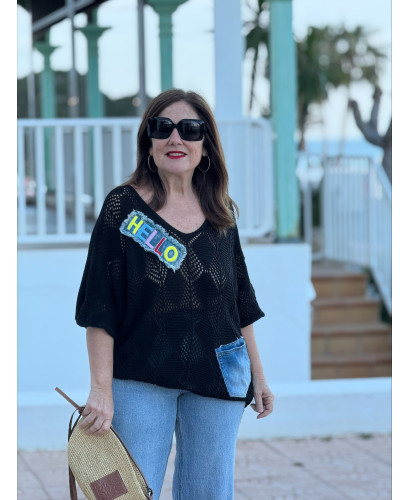 Suéter Hilo Hello Denim negro 2