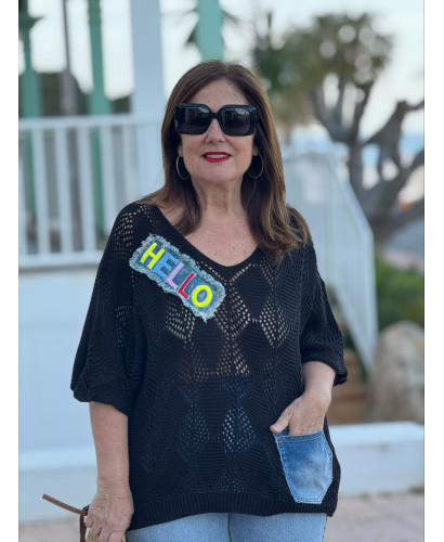 Suéter Hilo Hello Denim negro