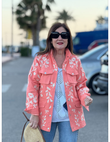 Chaqueta Denim Bordada Olive coral