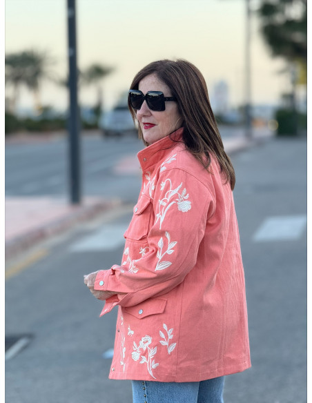 Chaqueta Denim Bordada Olive coral