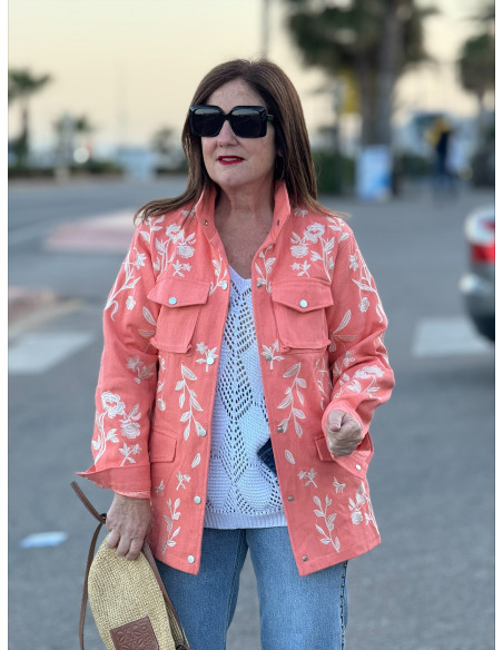 Chaqueta Denim Bordada Olive coral