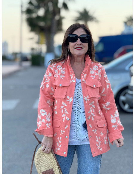 Chaqueta Denim Bordada Olive coral