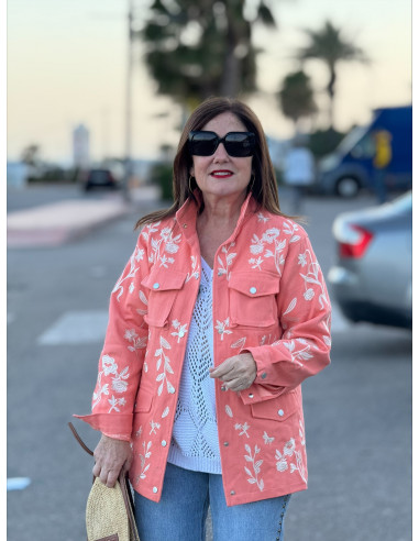 Chaqueta Denim Bordada Olive coral