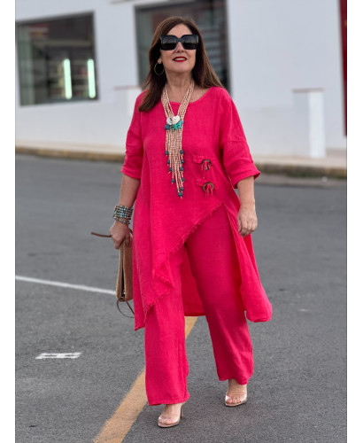 Conjunto Lino Coral Asimétrico