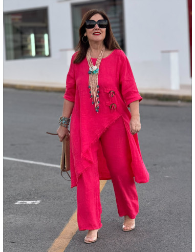 Conjunto Lino Coral Asimétrico