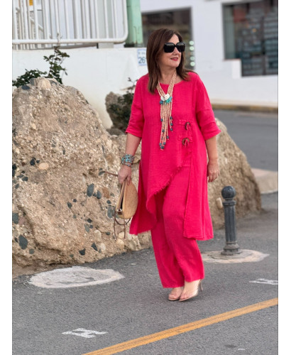 Conjunto Lino Coral Asimétrico 2