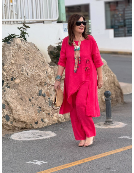 Conjunto Lino Coral Asimétrico