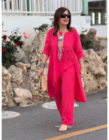 Conjunto Lino Coral Asimétrico