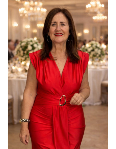 Vestido Gala Rojo Drapeado