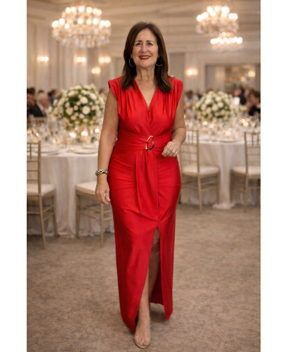 Vestido Gala Rojo Drapeado