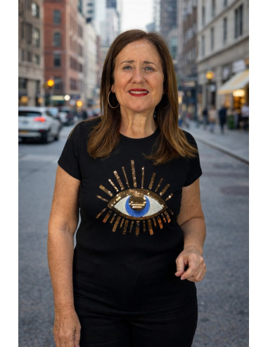 Camiseta Ojo Bordado Negra