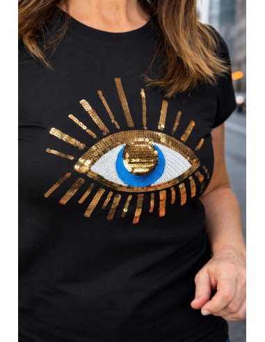 Camiseta Ojo Bordado Negra