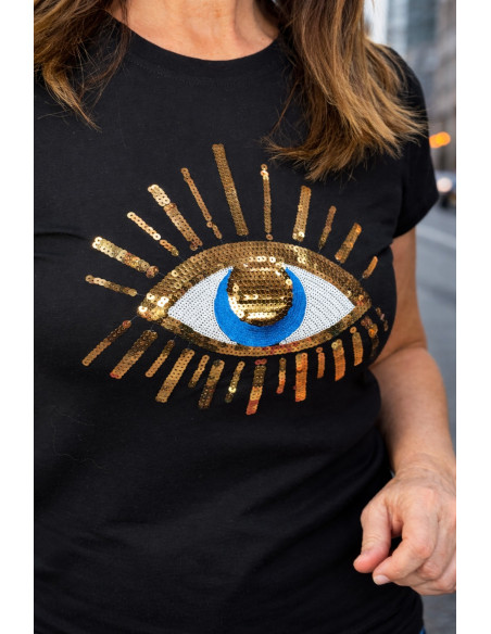 Camiseta Ojo Bordado Negra