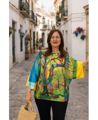 Suéter de hilo estampado multicolor