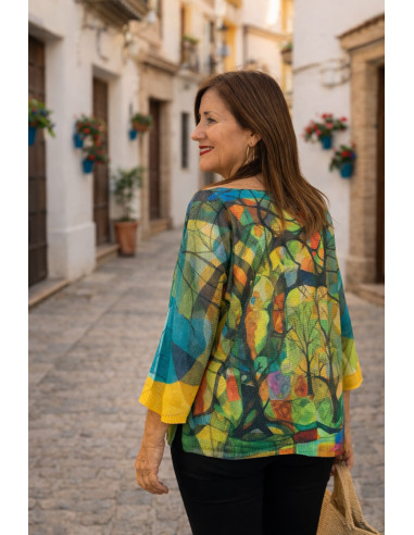 Suéter de hilo estampado multicolor