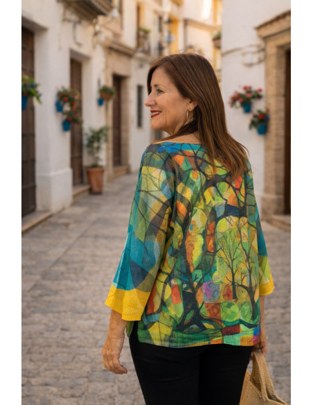 Suéter de hilo estampado multicolor