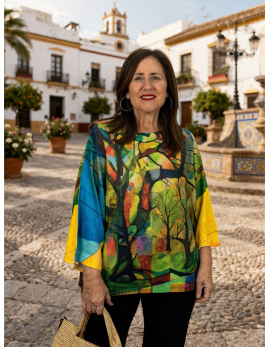 Suéter de hilo estampado multicolor