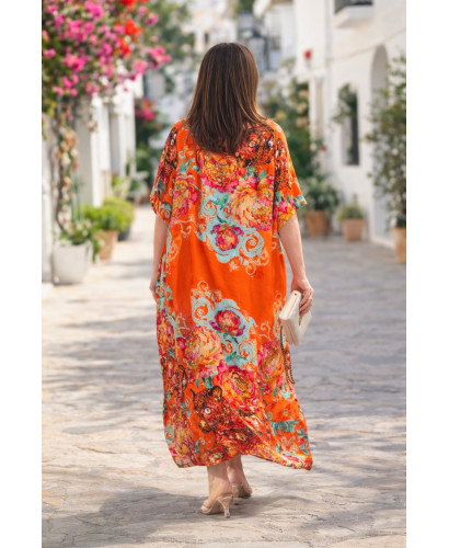 Vestido camisero estampado pantera fondo naranja 2