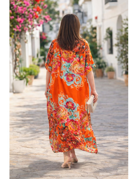 Vestido camisero estampado pantera fondo naranja