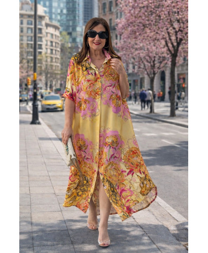 Vestido camisero estampado pantera fondo amarillo 2