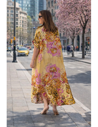 Vestido camisero estampado pantera fondo amarillo