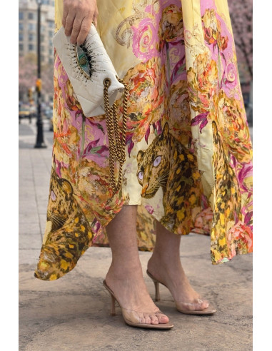 Vestido camisero estampado pantera fondo amarillo