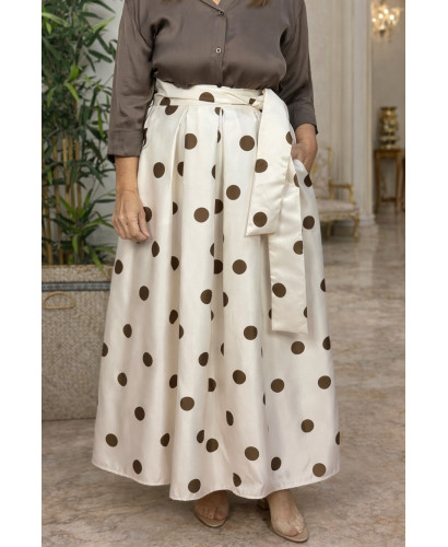 Falda midi de tafetán con lunares y lazo en cintura 2