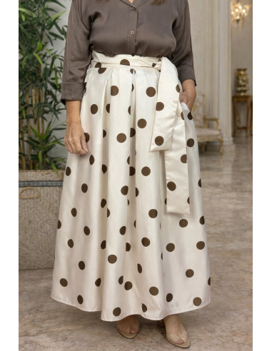 Falda midi de tafetán con lunares y lazo en...
